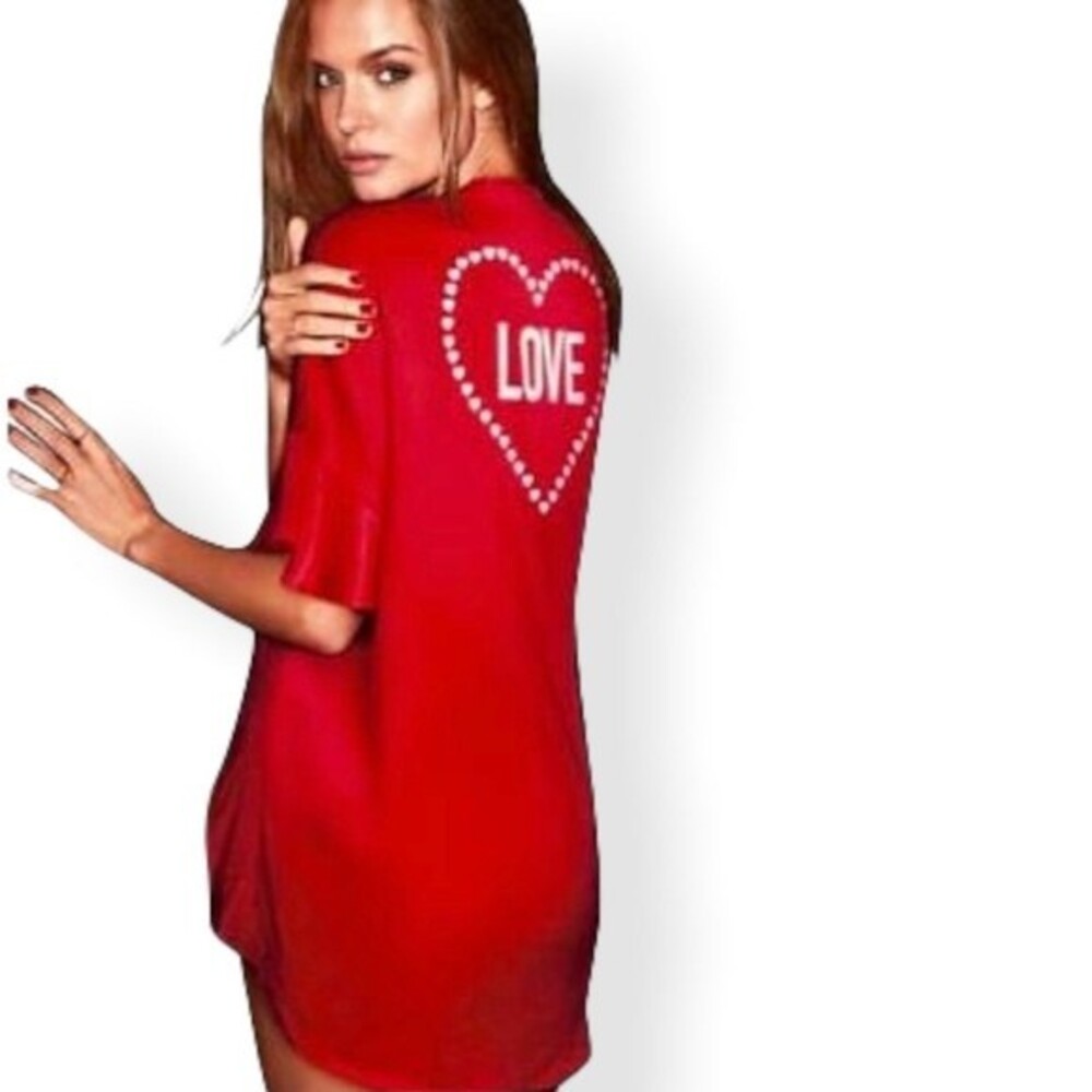 Victoria's Secret Love Red Silky Slip Kimono Robe